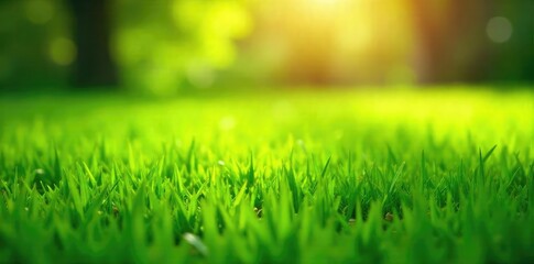 Vibrant green grass bathed in the warm sunlight of a clear day Perfect for backgrounds, nature themes, or summer projects Shows a lush, healthy lawn texture , earth, freshness, background