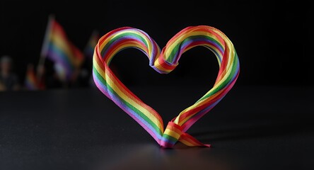 Rainbow heart symbol on black background