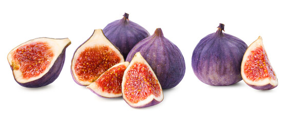 Fresh ripe figs isolated on white. Whole and sliced