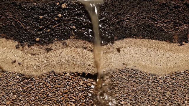Water Filtration Through Soil Layers Stock Photo