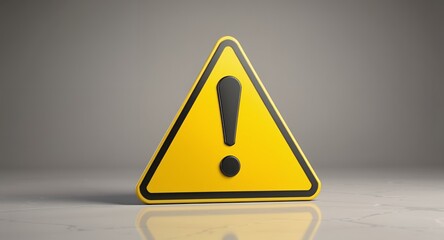 Warning Sign A 3D Rendering of a Yellow Alert Triangle with an Exclamation Mark, on a Grey Background