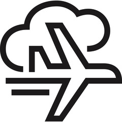 Airplane Flying Through Clouds Icon Simple Outline Graphic Black On Transparent Background Travel Transportation Concept Minimalist Design