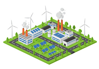 Sustainable Industrial Plant with Renewable Energy Sources Isometric Illustration