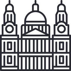 Architectural Icon of a Grand Dome Building with Twin Towers and Columns Detailed Outline in Black and White