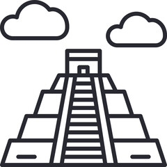 Ancient Mayan Pyramid Temple Structure With Steps And Clouds In A Stylized Line Art Illustration On Transparent Background