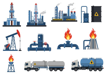 Oil and Gas Industry Icons Extraction, Refining and Transportation