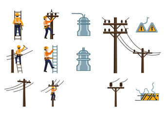 Electrical Grid Maintenance Linemen Repairing and Maintaining Power Lines
