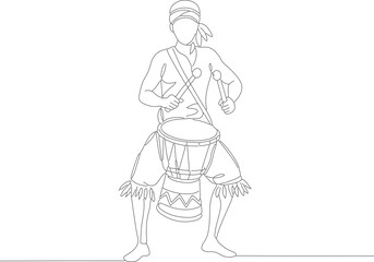 Outline Minimalist Handdrawn Drummer Musician Playing Djembe Drum Illustration