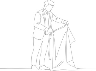 Outline Handdrawn Bullfighter Holding Cape Silhouette Performing Traditional Spanish Culture