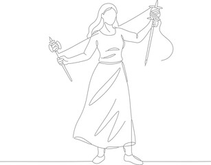 Simple Outline Female Figure Spinning Yarn and Thread Illustration