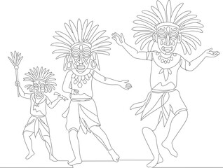 Line Art Festive Dancers with Headdress Celebrating Culture Illustration