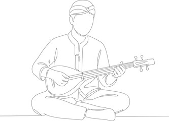 Minimalist Line Drawing Sitar Player Traditional Instrument Musician Java Indonesia