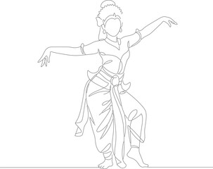 Outline Artistic Balinese Dancer Traditional Elegant Culture Line Art Illustration
