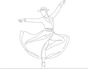 Minimalist Outline Turkish Whirling Dervish Performance Spiritual Dance Illustration Art