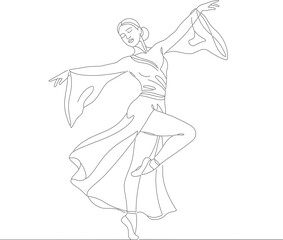 Outline Artistic Woman Dancer Silhouette with Flowing Dress and Movement
