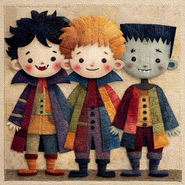 halloween night with ghost costumes of children