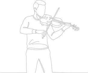 Minimalist Line Drawing of Man Playing Violin Musical Instrument