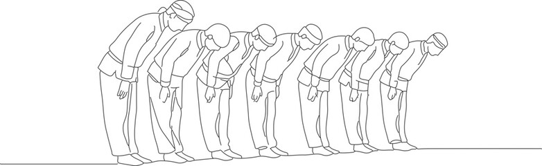 Minimalist Line Art People Bowing in Respectful Row Illustration