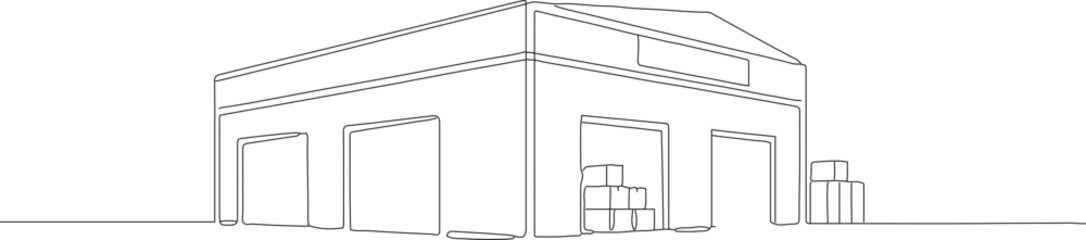 Minimalist Continuous Line Drawing of Distribution Warehouse Building Architecture