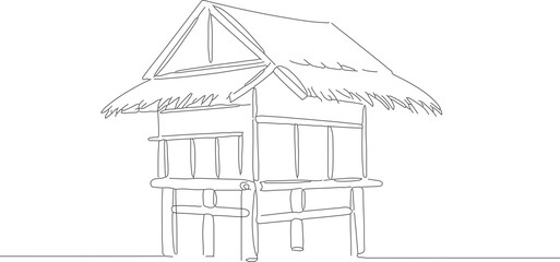 Line Art Raised Hut Simple Tropical Traditional House Accommodation