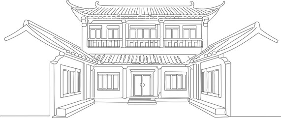 Line Art Traditional Chinese Building Architecture Design Illustration