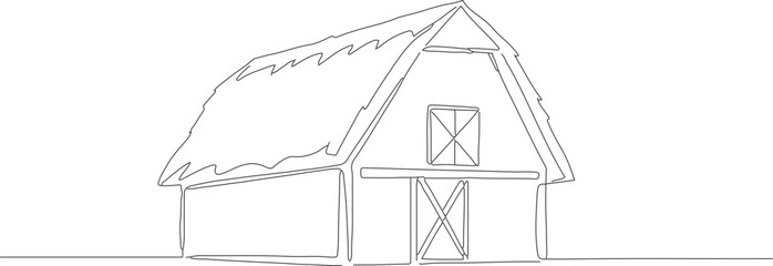 Sketchy Single Line Drawing of a Gable Roof Barn Building Illustration