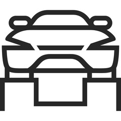 Black Line Art Icon of a Futuristic Sports Car on Pedestals Against a Transparent White Background