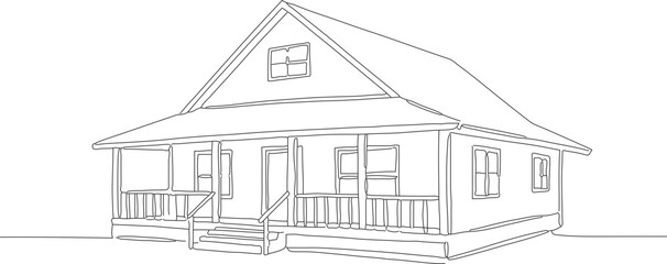 Line Art Minimalist Cottage House Architecture Detailed Illustration of a Residence