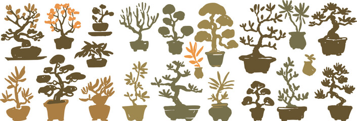 Bonsai Tree Vector Collection – Hand Drawn Japanese Bonsai Trees Set in Minimal Style