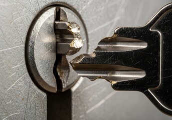 closeup of key broken in a lock