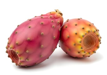 two pieces of prickly pear isolated on white bckground