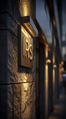 An IRS sign displayed in a clean official setting symbolizing taxation governance and public administration representing financial responsibility civic systems and regulatory authority in modern socie