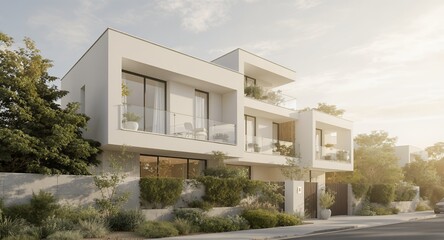 Modern architecture with balconies and greenery