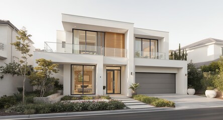 Modern Exterior Architecture Design with Glass Balconies and Garage