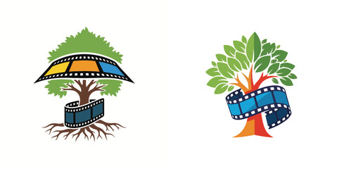 Graphic Tree and Film Strip Logo Concepts with Diverse Colors