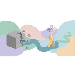 Person finds solutions past a cracked obstacle Resilience problemsolving innovation progress concept