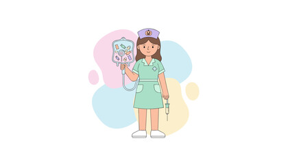 Halloween nurse with candy IV drip and syringe Fun medical illustration for holiday concepts