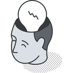 Conceptual illustration of a human head with a glowing lightbulb inside representing innovation and ideas on a transparent background with a dotted shadow