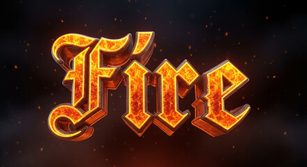 Fire text glowing with hot flame and sparks