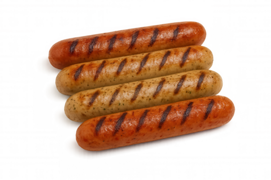 Grilled sausages offering barbecue flavor, summer picnic, fast casual food, frankfurter, bratwurst, isolated on transparent background