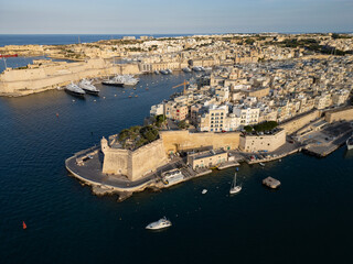 Fototapeta premium Fort St. Angelo, Birgu, Malta - aerial drone view