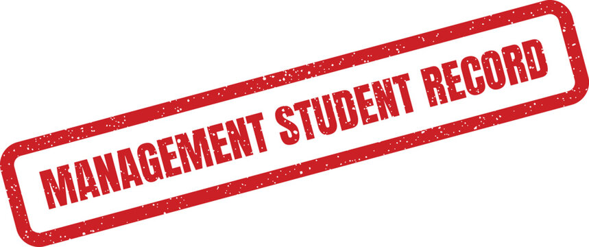 Grungy red rubber stamp displaying management student record text for academic institution administration