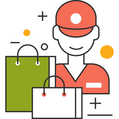 Delivery Person With Shopping Bags Representing E Commerce And Online Shopping Services With Flat Design Style On A Transparent Background