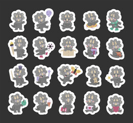 Triceratops character set in scandinavian style with different emotions and poses, holding book, ice cream, balloon, paintbrush, gift, pot, pointer, egg, apple, envelope, heart © Sergii Ieromin