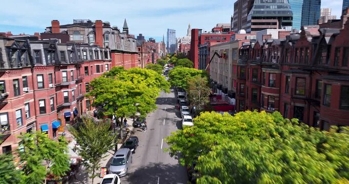 Aerial of Newbury Street in Back Bay, Boston