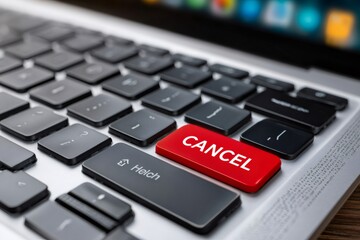 Laptop keyboard with red cancel button for online culture concept