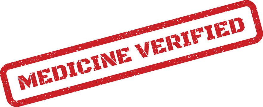 Official red rubber stamp showing verified medicine status, perfect for pharmaceutical approval or health record documentation