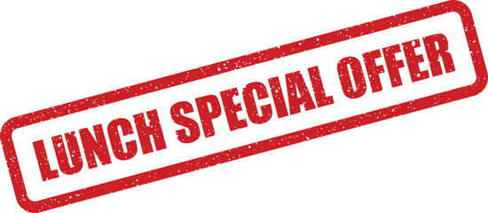 Red distressed rectangular rubber stamp conveying an exciting LUNCH SPECIAL OFFER for enticing food service advertising