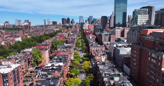 Aerial of Newbury Street in Boston