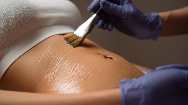 Firming Body Wrap Applied with Brush on Stomach